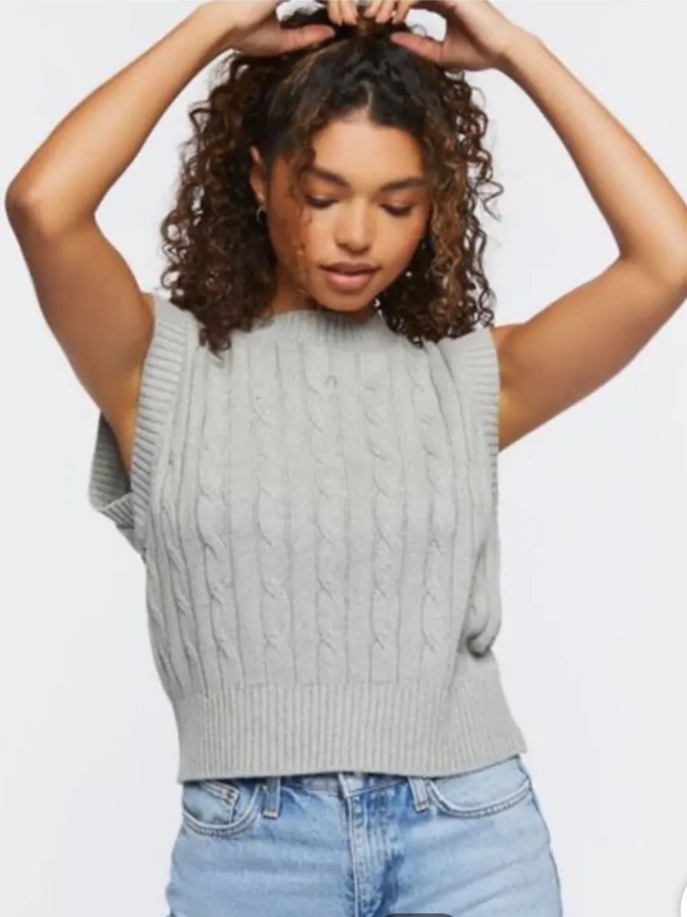 Cupcakes and Cashmere Cable Knit Sleeveless Sweater - Light Gray